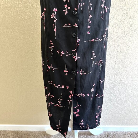 Studio I Petite Vtg 90s Black Floral Collared Midi Button down Dress - Picture 3 of 7